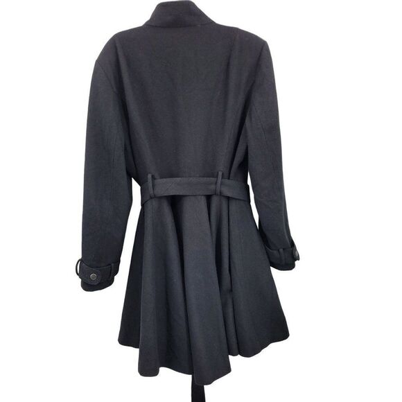 ASOS Curve Peacoat Wool Feminine Military Belted Long Black 16 Trenchcore - Picture 12 of 17